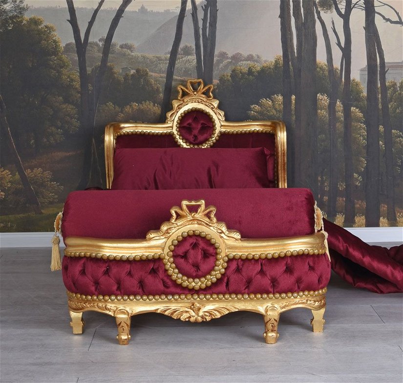 Sofa baroc pentru copii din lemn masiv cu tapiterie burgund