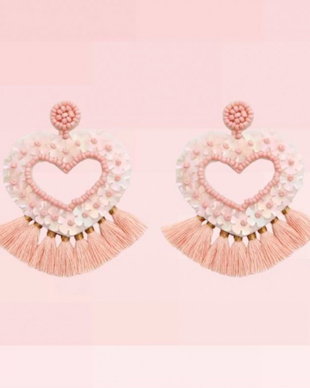 Cercei Jhumka Din Margele Miyuki, In Forma De Inima, Stil Indian, Culoare Roz