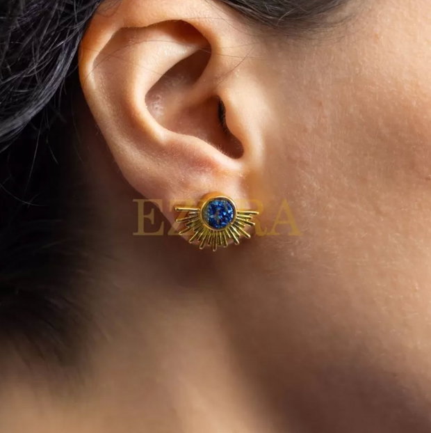 Cercei Kanya In Forma De Soare Cu Piatra Druzy Naturala, Placati Cu Aur De 18K