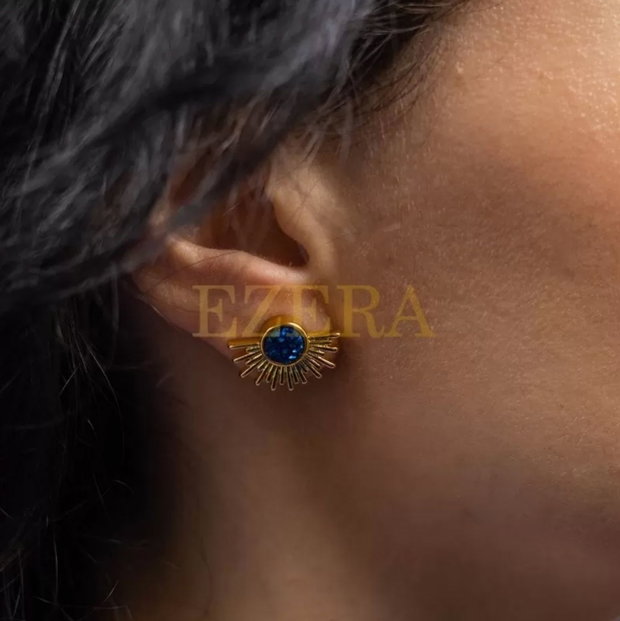 Cercei Kanya In Forma De Soare Cu Piatra Druzy Naturala, Placati Cu Aur De 18K