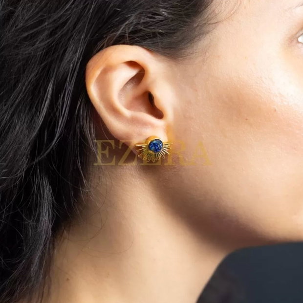 Cercei Kanya In Forma De Soare Cu Piatra Druzy Naturala, Placati Cu Aur De 18K