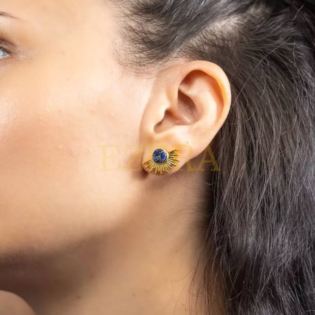 Cercei Kanya In Forma De Soare Cu Piatra Druzy Naturala, Placati Cu Aur De 18K