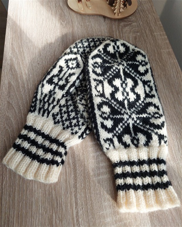 Mănuși unisex  lana Tricotat Manual negru crem