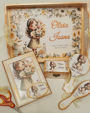 Set personalizat pentru taiere motului, fetita, tema florala, margarete