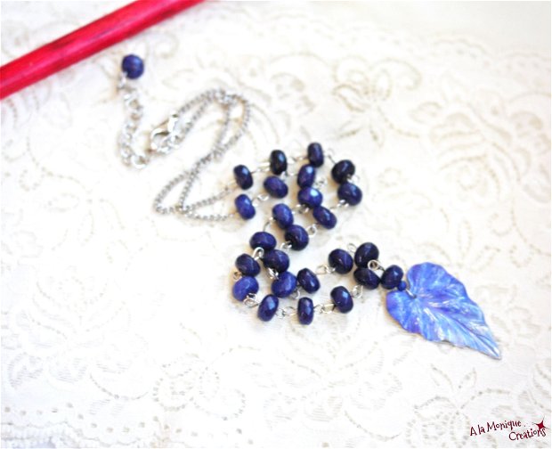 Colier cu lapis lazuli si frunza albastra