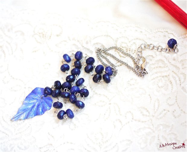 Colier cu lapis lazuli si frunza albastra