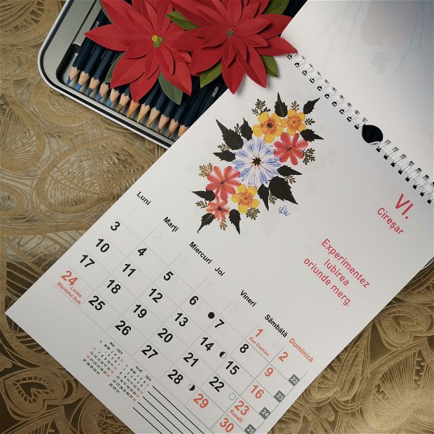 Calendar 2024 cu Ganduri pozitive si imagini cu Flori presate
