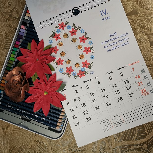 Calendar 2024 cu Ganduri pozitive si imagini cu Flori presate