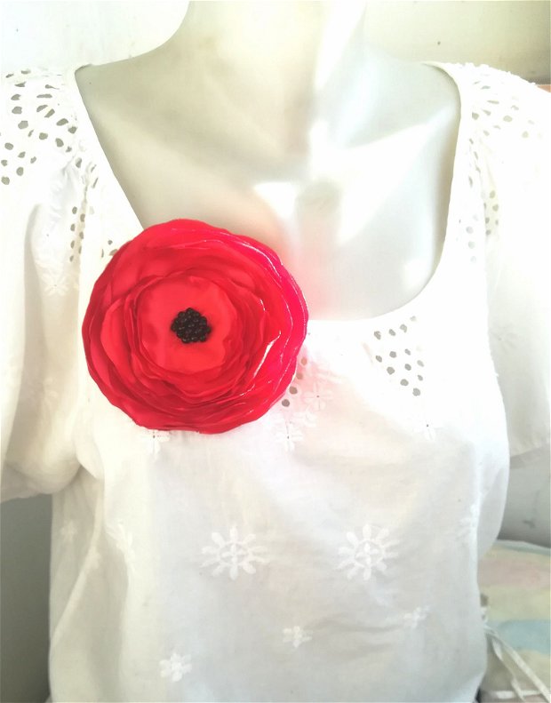 brosa floare  mac rosu , 12 cm
