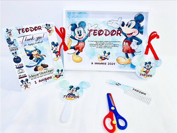 Set aniversar personalizat 1 anisor - Special Mickey Mouse - Tavita mot si accesorii