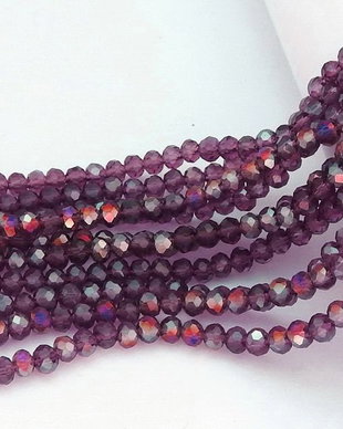 Cristale din sticla, rondelle, 4x3.5 mm, AB, antic roze