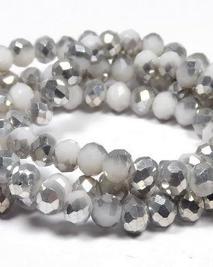 Cristale din sticla, rondelle, opace, electroplacate, 4x3 mm, alb fumuriu