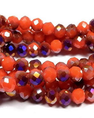 Cristale din sticla, rondelle, opace, electroplacate, 4x3 mm, rosii