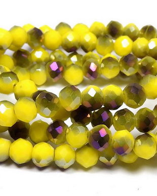 Cristale din sticla, rondelle, opace, electroplacate, 4x3 mm, galbene