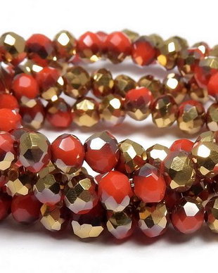 Cristale din sticla, rondelle, opace, electroplacate, 4x3 mm, rosii