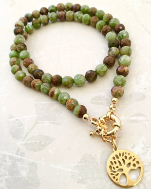 Colier CHOKER opal verde & copacul vietii