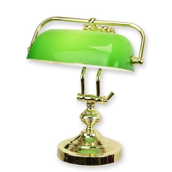 Lampa Banker din alama cu abajur verde