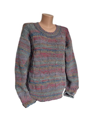 Bluza tricotata manual gri nuante colorate