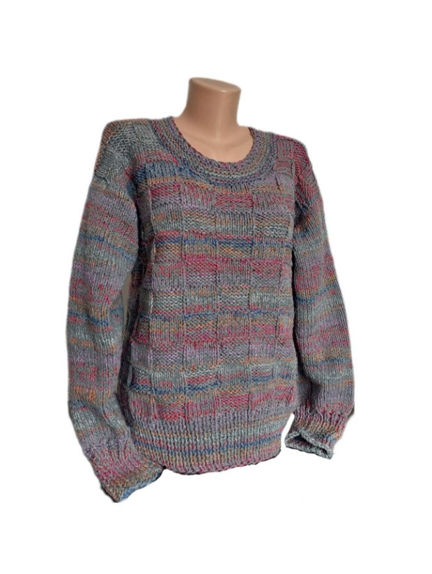 Bluza tricotata manual gri nuante colorate