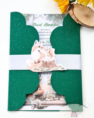 Invitatie botez Wood watercolor