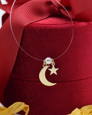 Colier cu Fir Transparent simbol Luna și Steluță  Aur 14k
