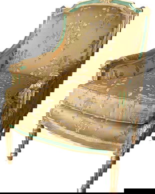 Fotoliu din lemn masiv auriu cu tapiterie din matase aurie