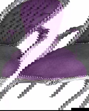 Scaun baroc din lemn masiv argintiu cu tapiterie mov