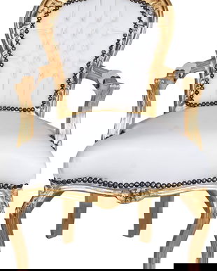 Scaun baroc din lemn masiv auriu cu tapiterie alba