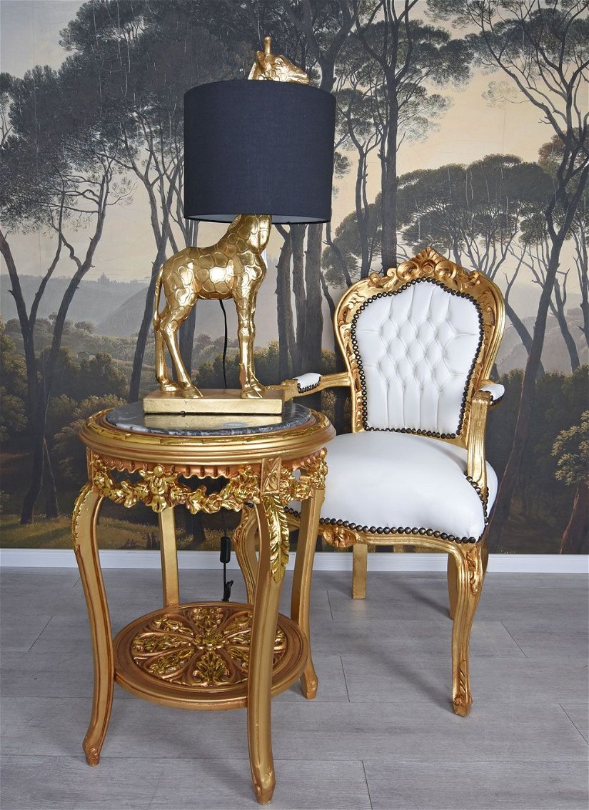 Scaun baroc din lemn masiv auriu cu tapiterie alba