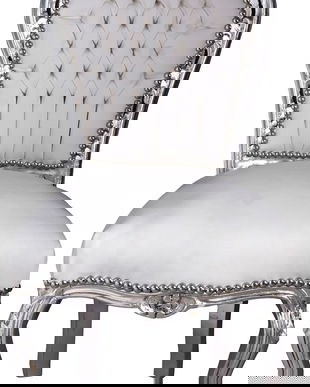 Scaun baroc din lemn masiv argintiu cu tapiterie alba