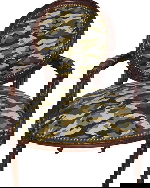 Scaun baroc din lemn mahon cu tapiterie camuflaj