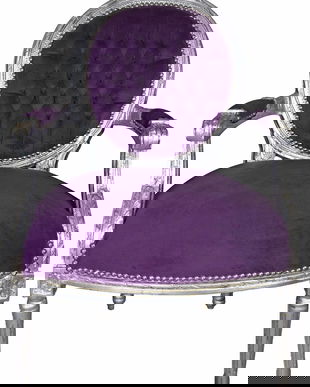 Semifotoliu baroc din lemn argintiu cu tapiterie mov