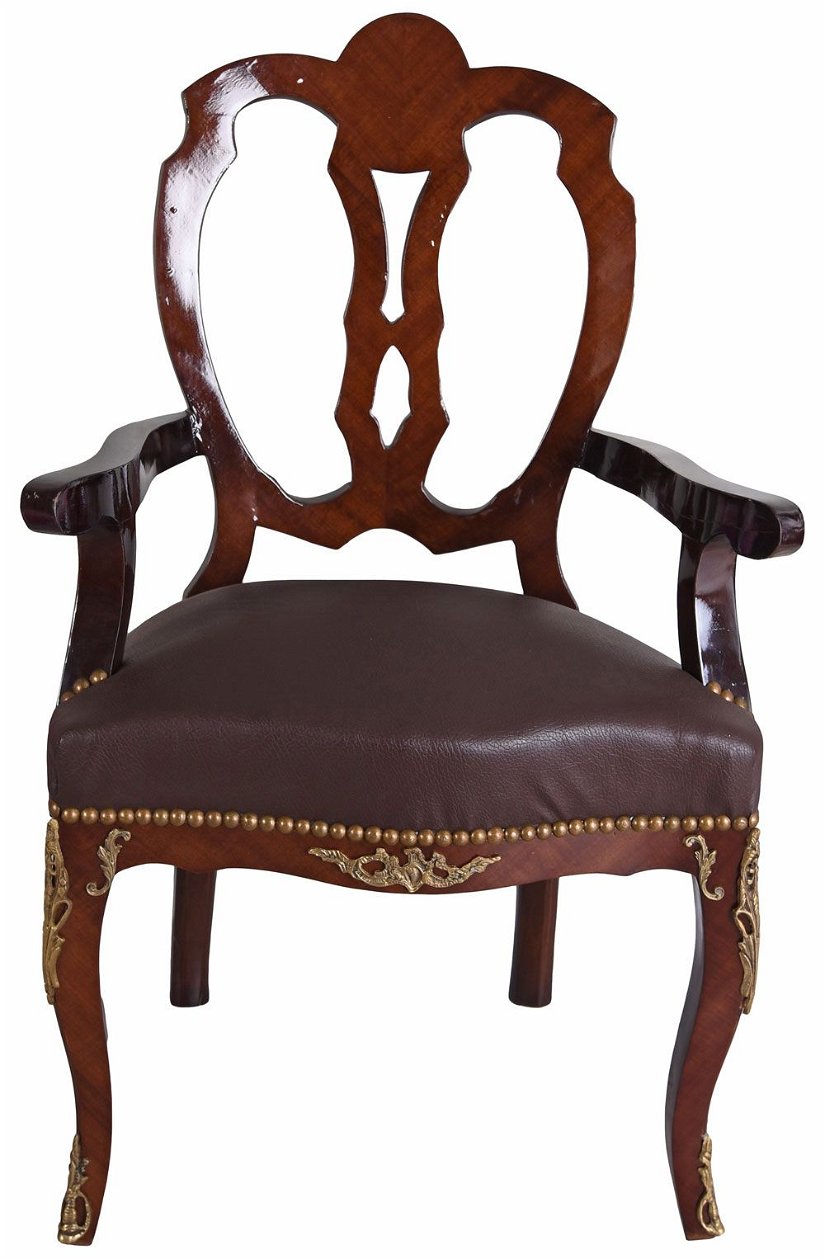 Scaun baroc din lemn mahon cu tapiterie maro