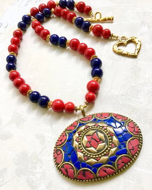 Colier nepalez coral, Jad & lapis lazuli