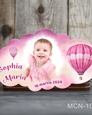 Marturii botez personalizate fete - Magneti botez - Balon cu aer cald