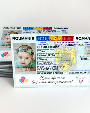 Marturii botez personalizate cu poza - Magneti botez buletin
