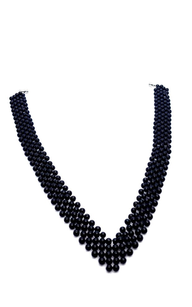 Colier la baza gatului cu perle de sticla - negru