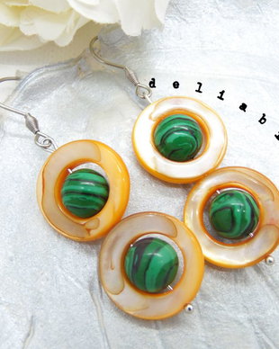 Cercei handmade statement unicat sidef si malachit (cod937)