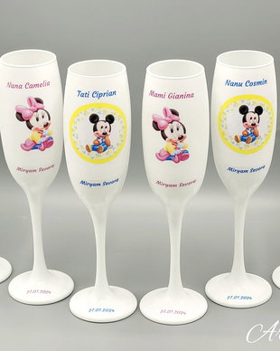 Pahare personalizate pentru botez cu tematica Mickey & Minnie Mouse
