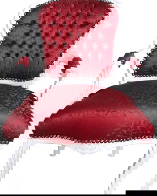 Semifotoliu baroc din lemn masiv alb cu tapiterie rosie