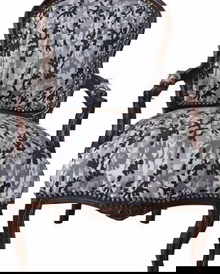 Semifotoliu baroc din lemn masiv mahon cu tapiterie gri