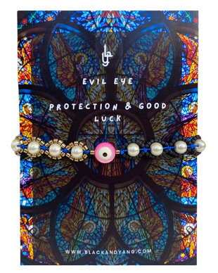 Bratara Evil Eye colorata cu perle de sticla si hematit auriu