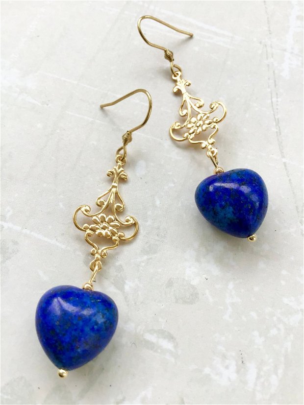Cercei inima lapis lazuli & alama aurita