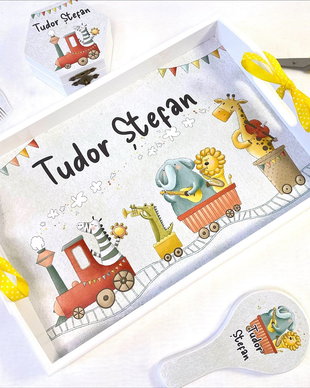 Set aniversar personalizat 1 anisor - Orchestra animalutelor - Tavita mot si accesorii