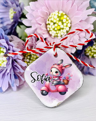 Martisoare personalizate in forma de romb - Animalute pe scooter
