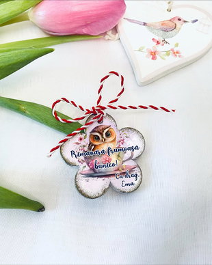 Martisoare personalizate in forma de floare cu bufnite
