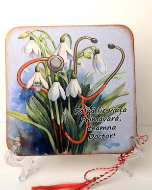 Felicitare din lemn, personalizata pentru medic / doctor - martisor
