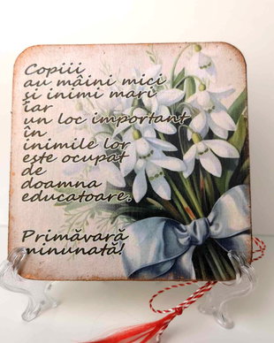 Felicitare personalizata, cu ghiocei, pentru invatatoare, educatoare, profesoara - martisor