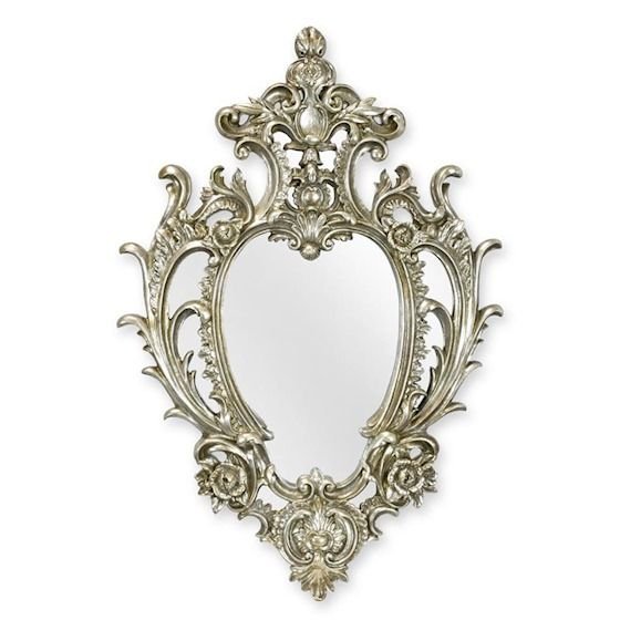 Oglinda cu o rama argintie din rasini cu decoratiuni
