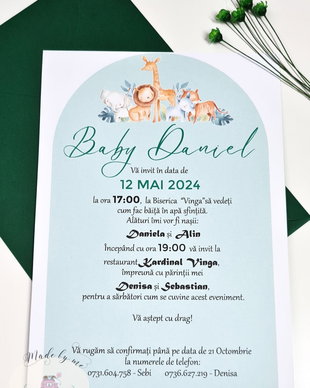 Invitatie botez jungla pastel